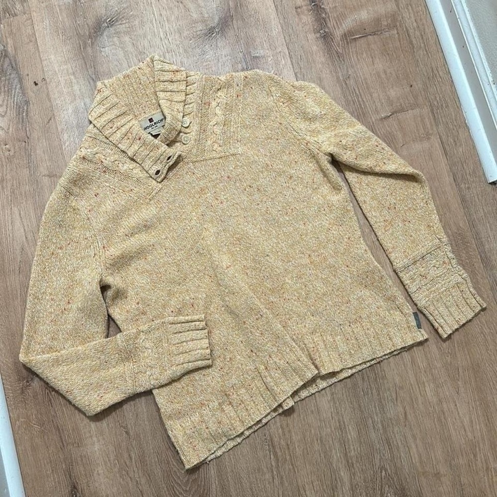 WOOLWICH | Woman's Wool Blend Cornhusk Yellow Heathered Collared Sweater, Size M